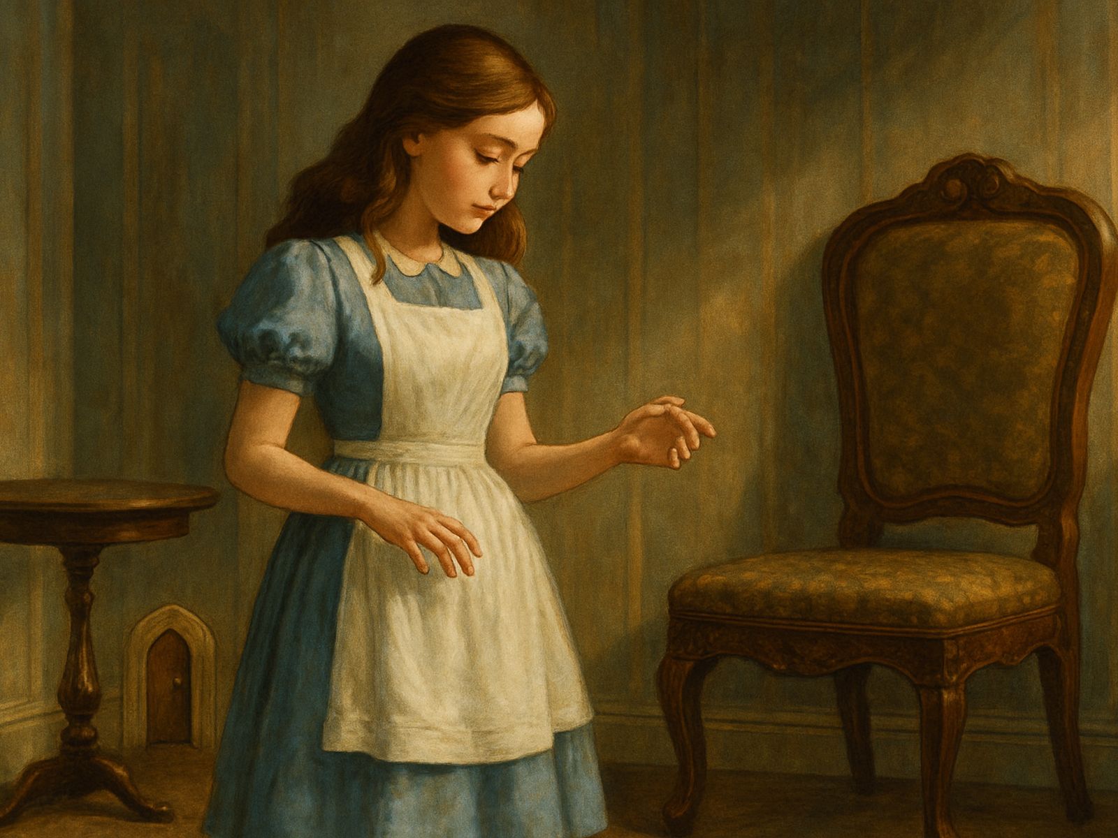 “What a curious feeling!” said Alice; “I must be shutting up like a telescope.”
